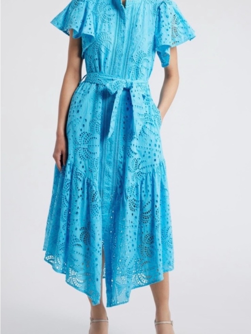Ciebon Isabella Electric Blue Eyelet Button-Front Maxi Dress